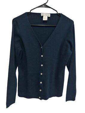 Erik Stewart Large Navy Cardigan Sweater Cotton Button Front Cozycore Minimalist